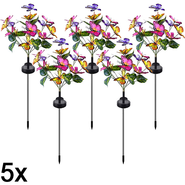 5x Luces solares para exterior con forma de mariposas | FLUTIX