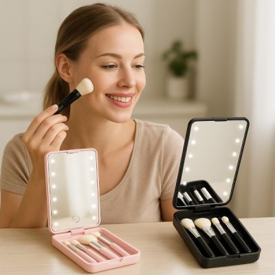 Set de mini brochas con espejo LED | GLOBRISTIC